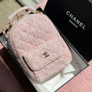 LAST ONE❗️NEW Chanel Make Up Mini Pink Tweed Backpack | Novelty Compliments Of